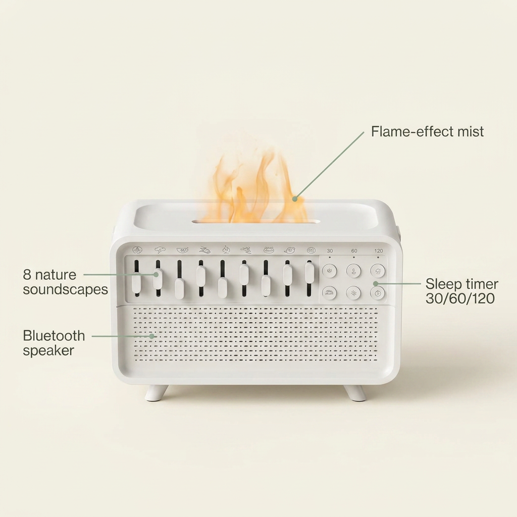 VOZA SomniCore 3-in-1 Flame Humidifier, White Noise & Sleep Light — VOZA