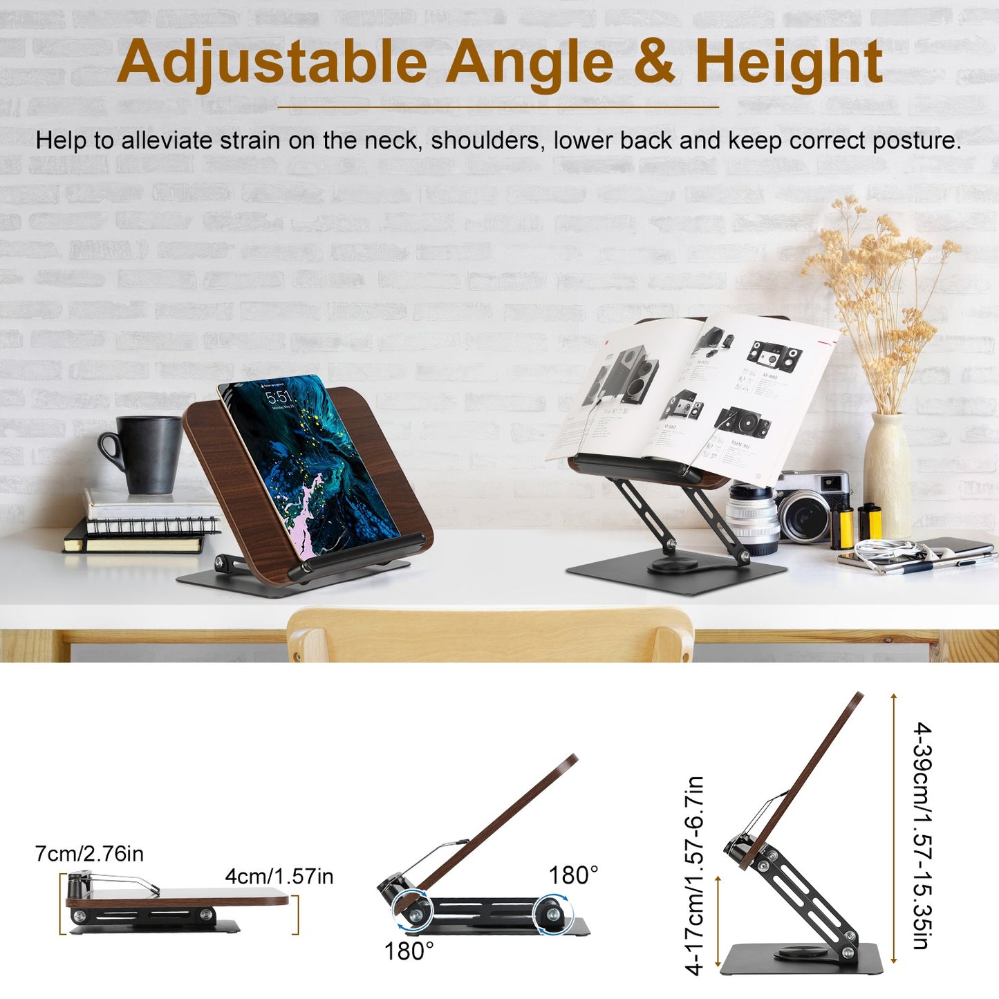 VOZA ErgoFlex Foldable Book & Tablet Stand with 360° Base