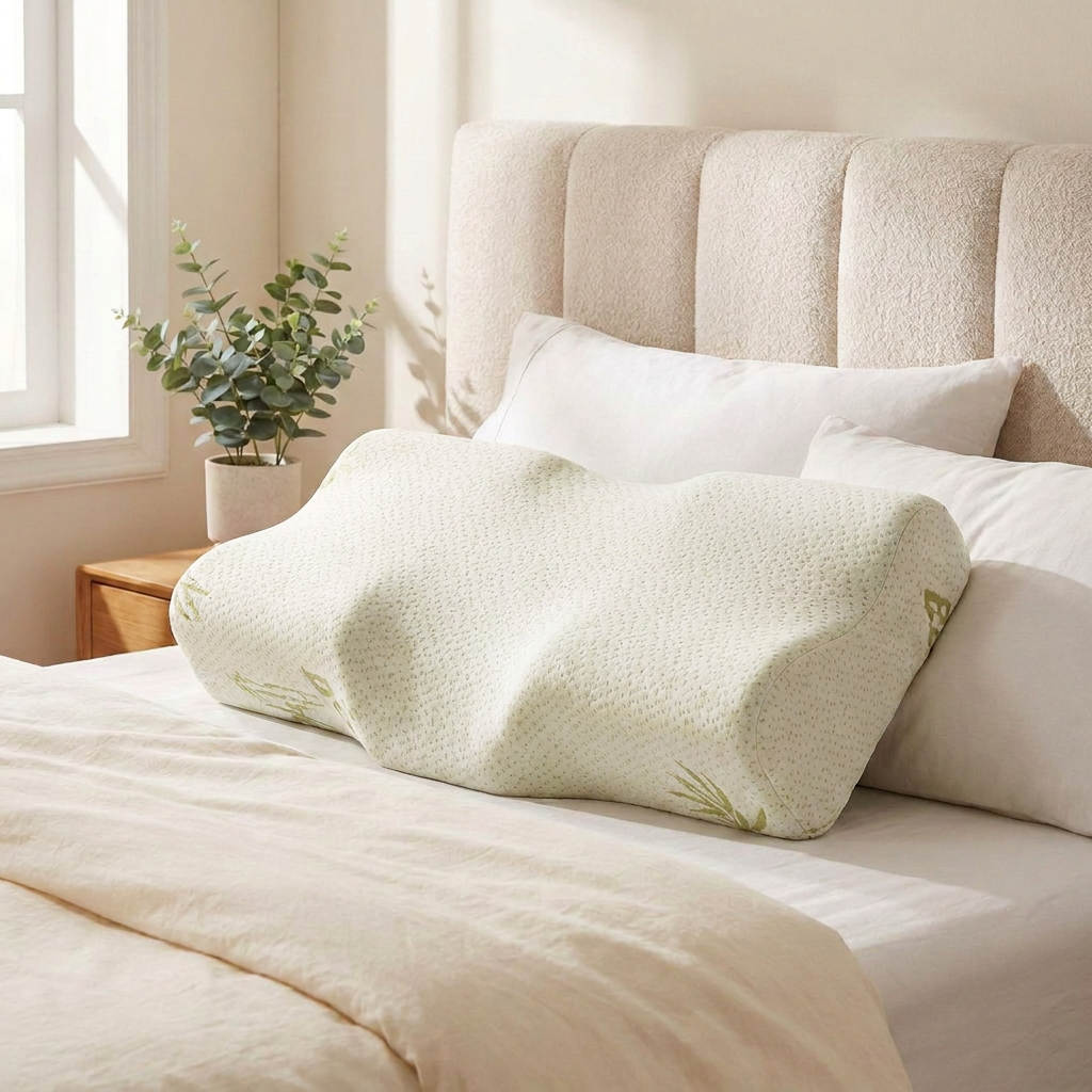 VOZA SomniCurve cervical pillow on a styled bed