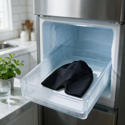 VOZA CryoForm gel wrap band chilling flat in a freezer drawer before use