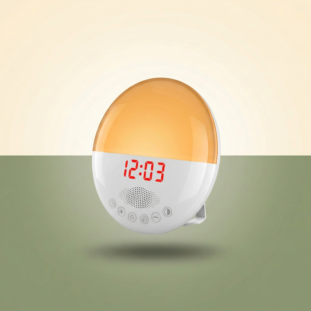 VOZA DawnSync sunrise alarm clock — angled profile view