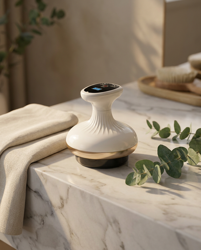 VOZA ThermaGlide massager on a marble vanity