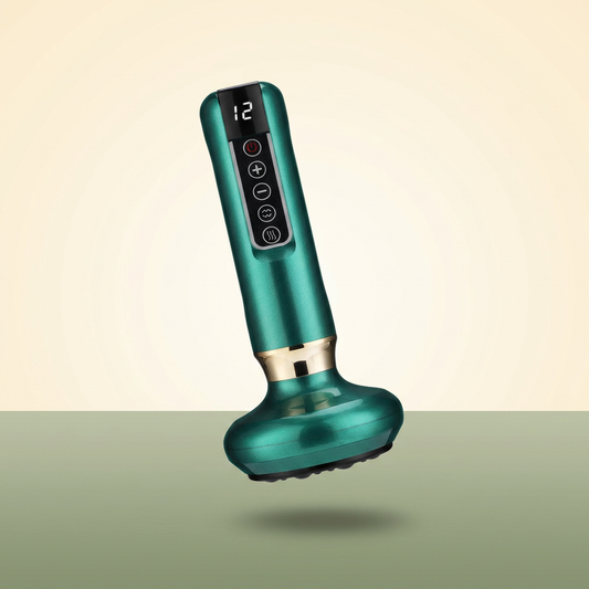 MyoCore electric vacuum cupping + gua-sha device (teal, LED display, red-LED dome head) — VOZA
