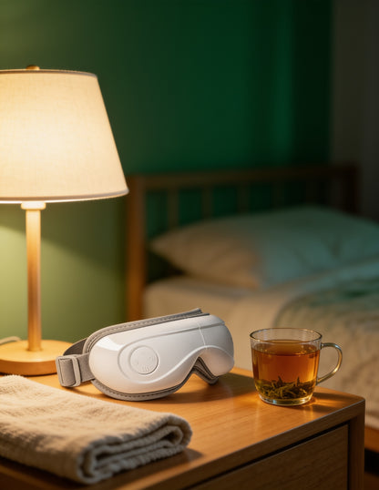 VOZA Apex Eye goggle resting on a nightstand at night